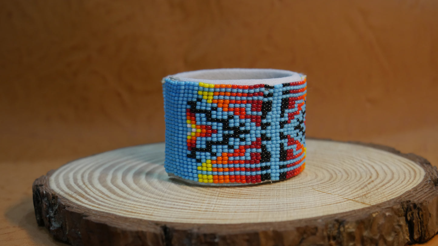 sky-Blue Bracelet native American seed beads Adjustable cuff bracelet (Handmade)