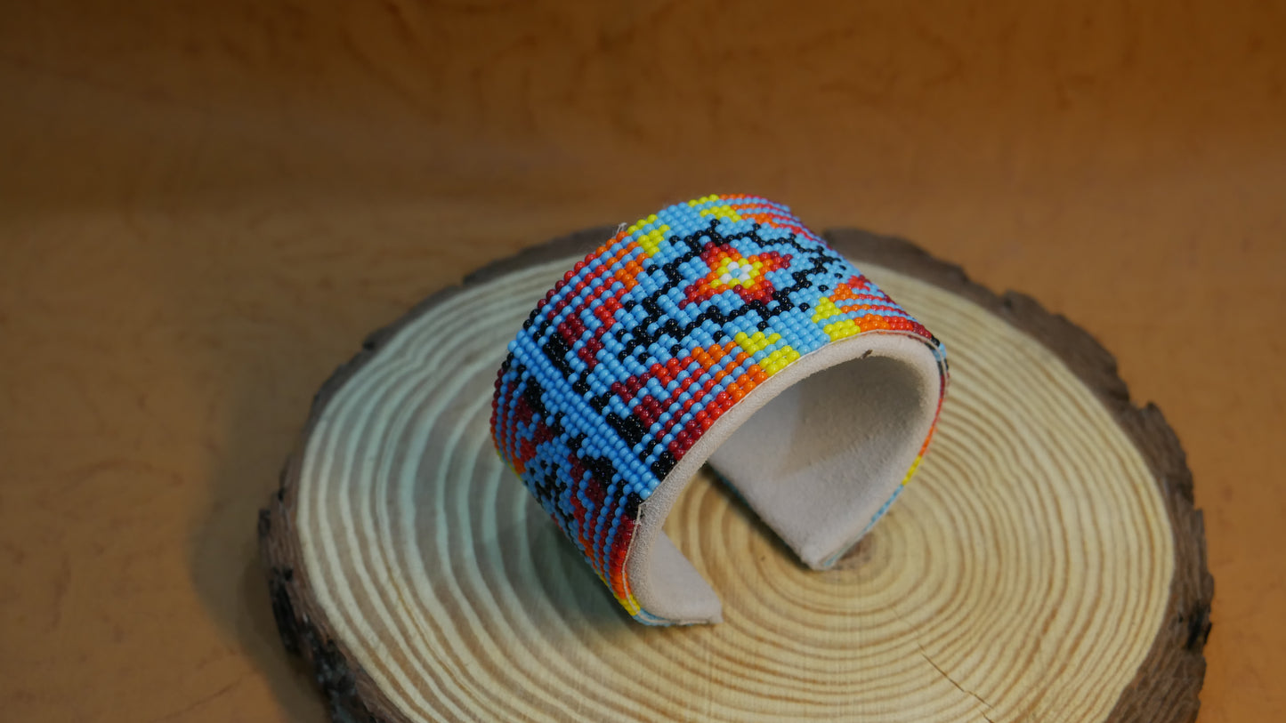 sky-Blue Bracelet native American seed beads Adjustable cuff bracelet (Handmade)