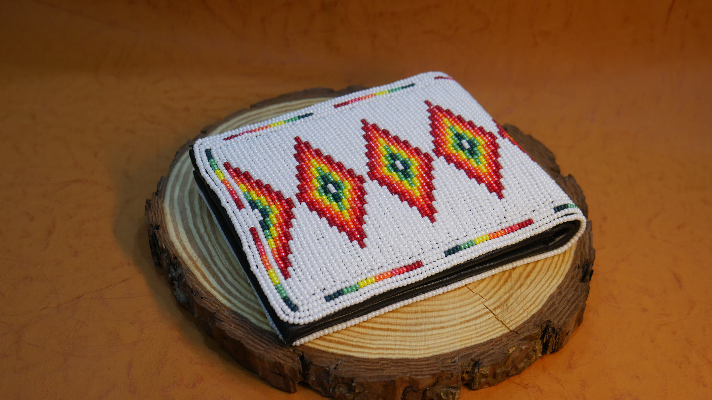 White Turtle Handmade beaded Leather Wallet seed bead Native American Beadwork| traditional gifts for men and women