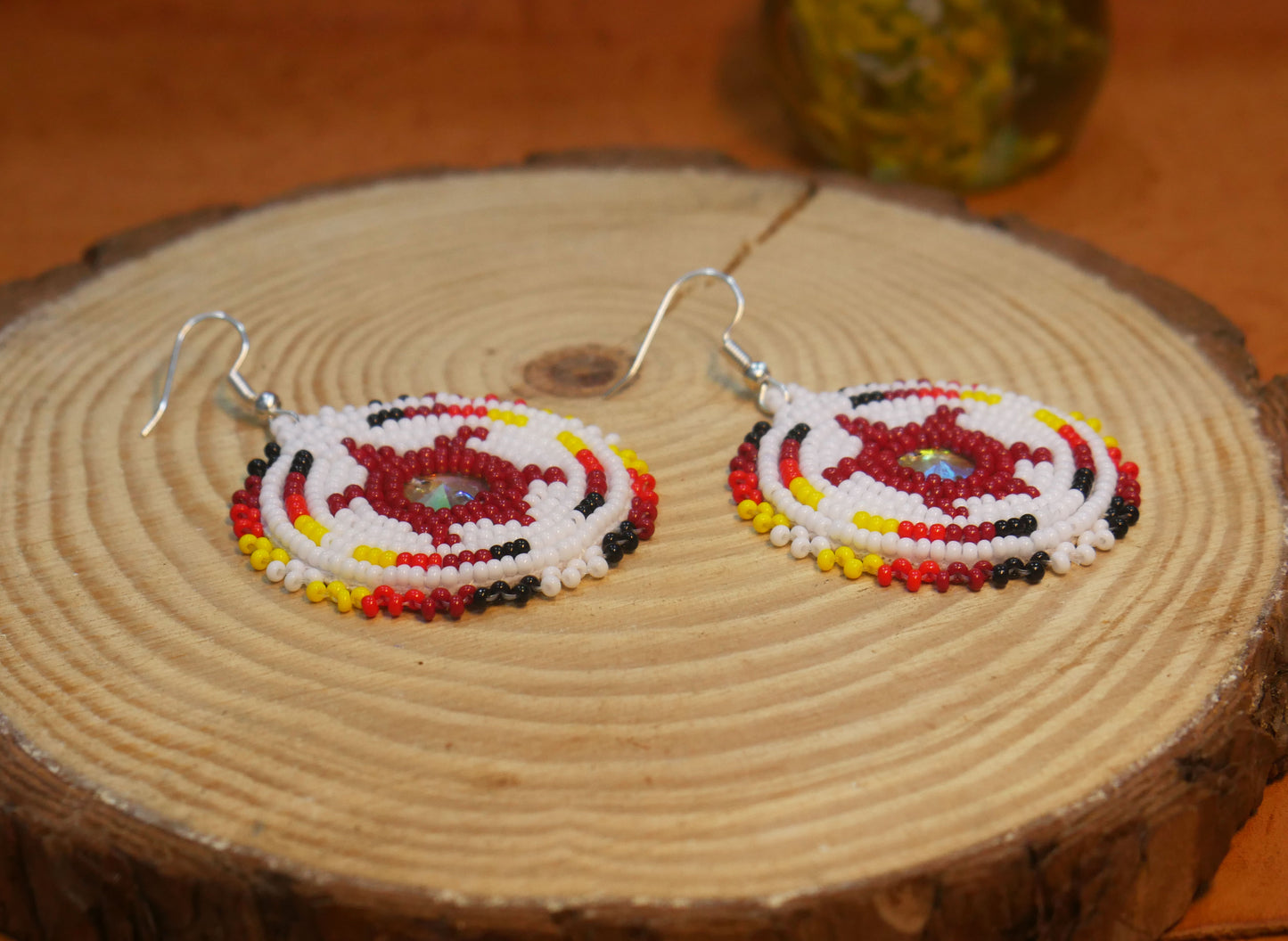 White turtle Handmade Native American Seed Beads Beaded Earrings