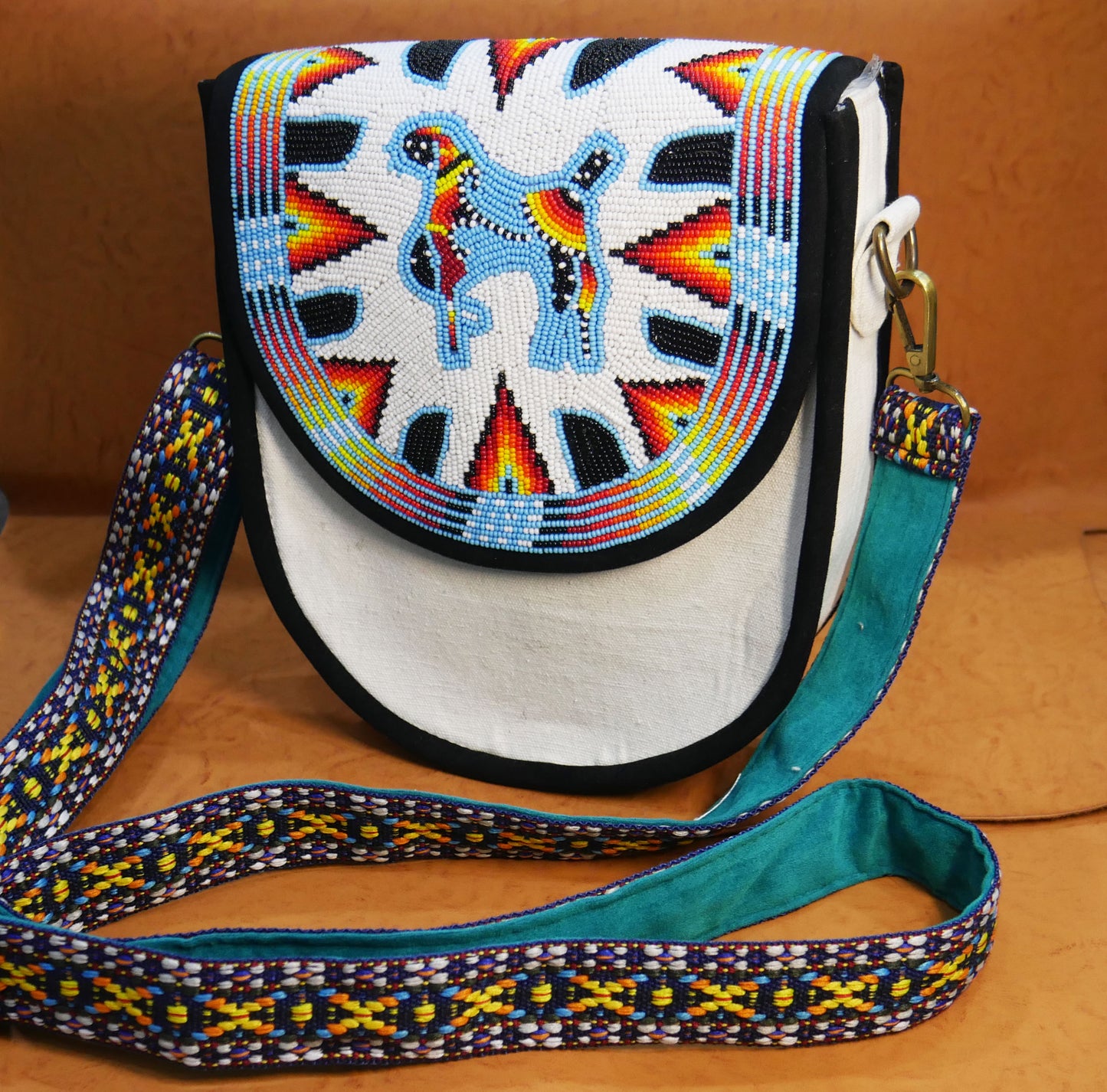Handmade Beaded Canvas Crossbody Bag , Shoulder Bag, Gift for Her, Gift for him (White Horse)