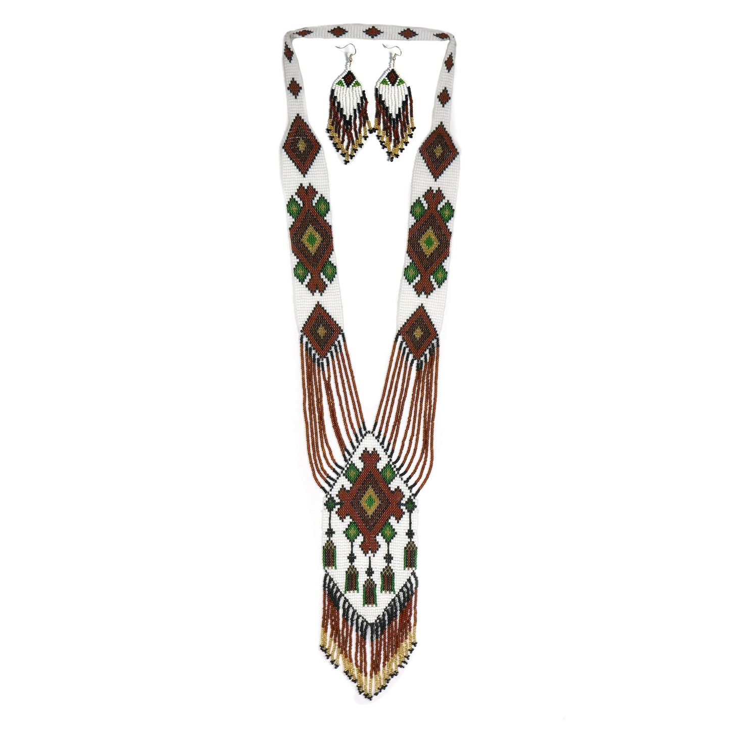 White & Brown Flower Native American Beaded Necklace ( Handmade )