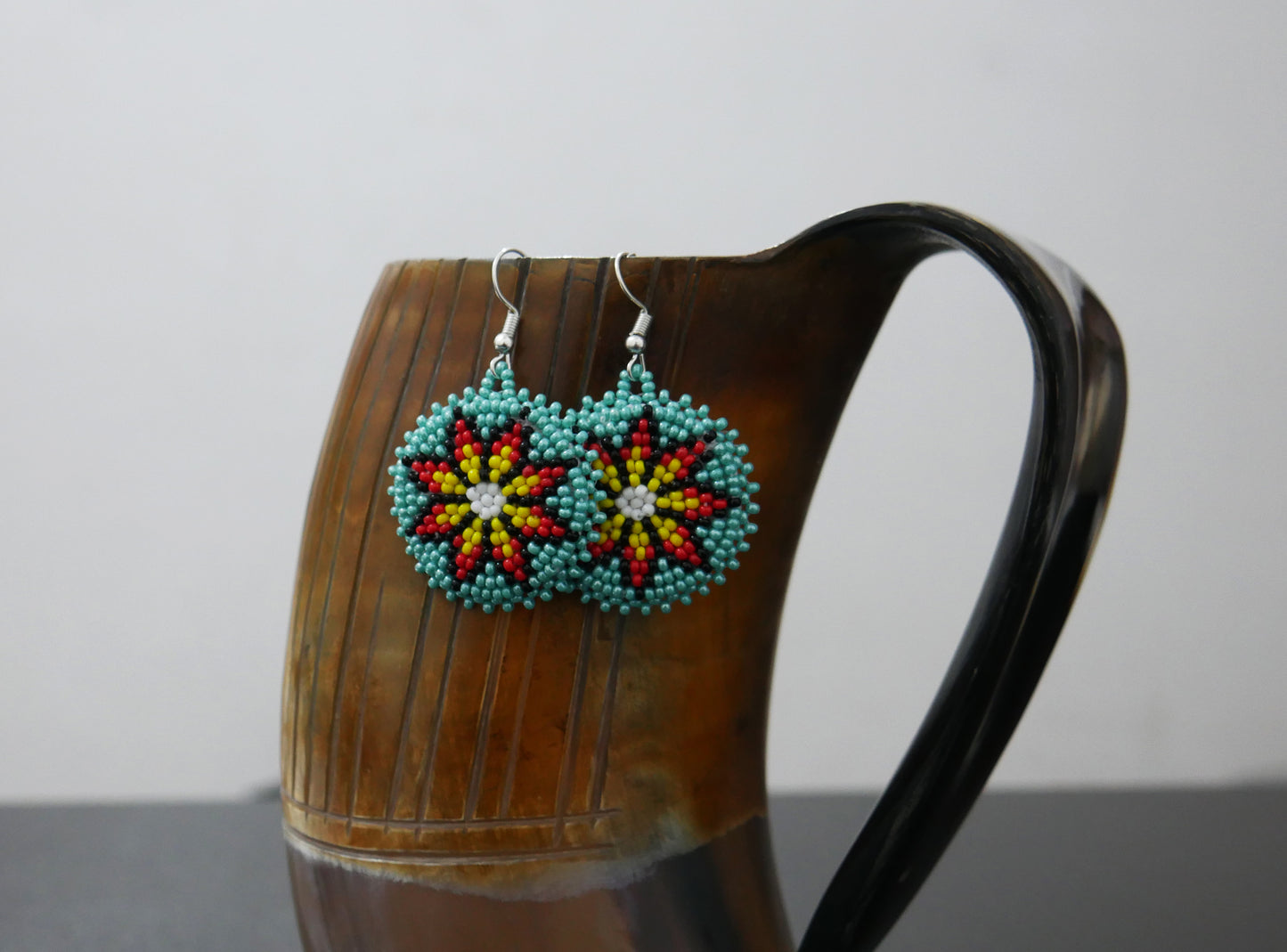 Turquoise Handmade Native American Seed Beads Beaded Earrings