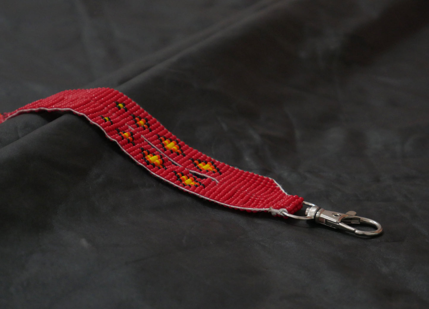 Red & Black beaded lanyard with matching Beaded Earrings, Native American Lanyard, beaded badge holder, ID card holder