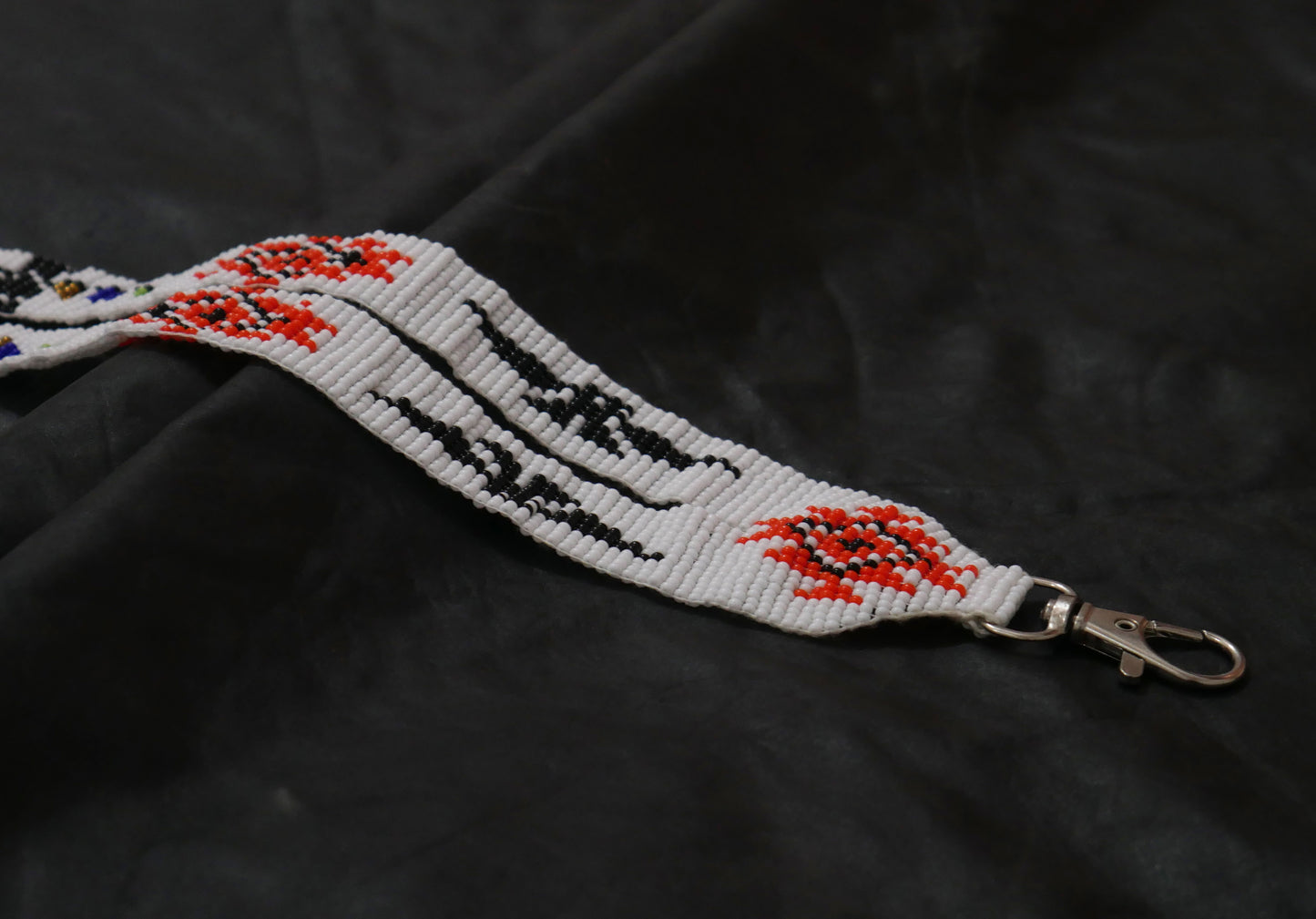 White Eagle beaded lanyard with matching Beaded Earrings, Native American Lanyard, beaded badge holder, ID card holder