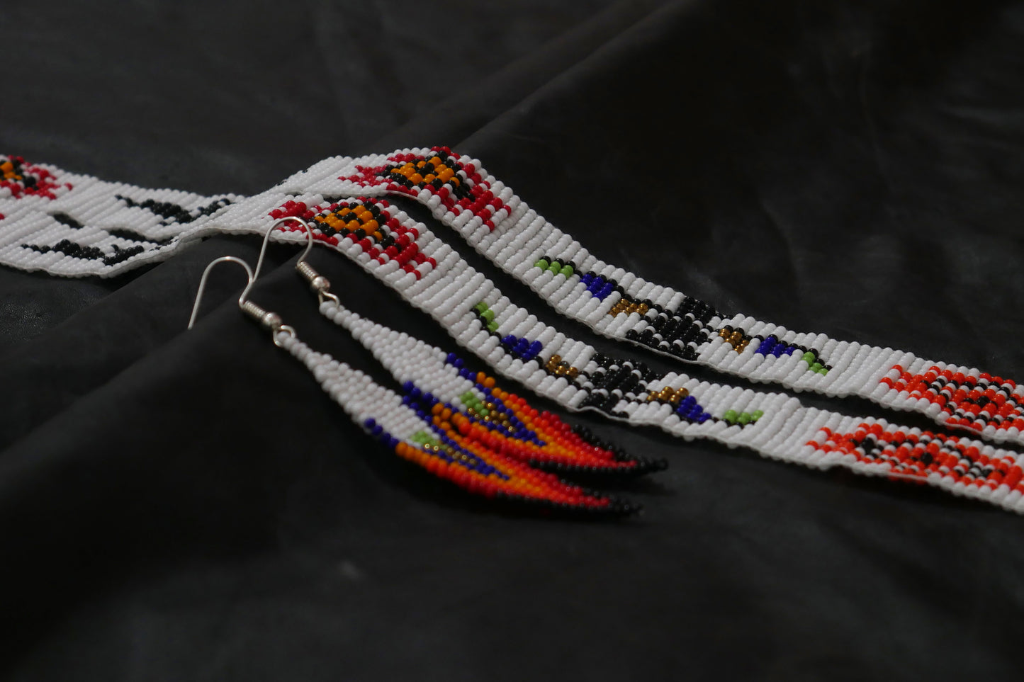 White Eagle beaded lanyard with matching Beaded Earrings, Native American Lanyard, beaded badge holder, ID card holder