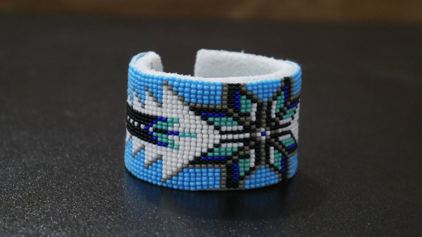 Sky-Blue Star Beaded Cuff Bracelet native American seed beads Adjustable cuff bracelet (Handmade)