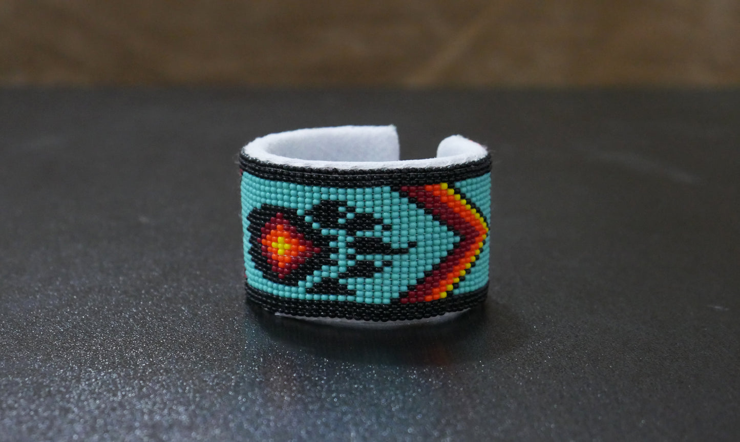 Turquoise & Black Bear Paw Beaded Cuff Bracelet native American seed beads Adjustable cuff bracelet (Handmade)