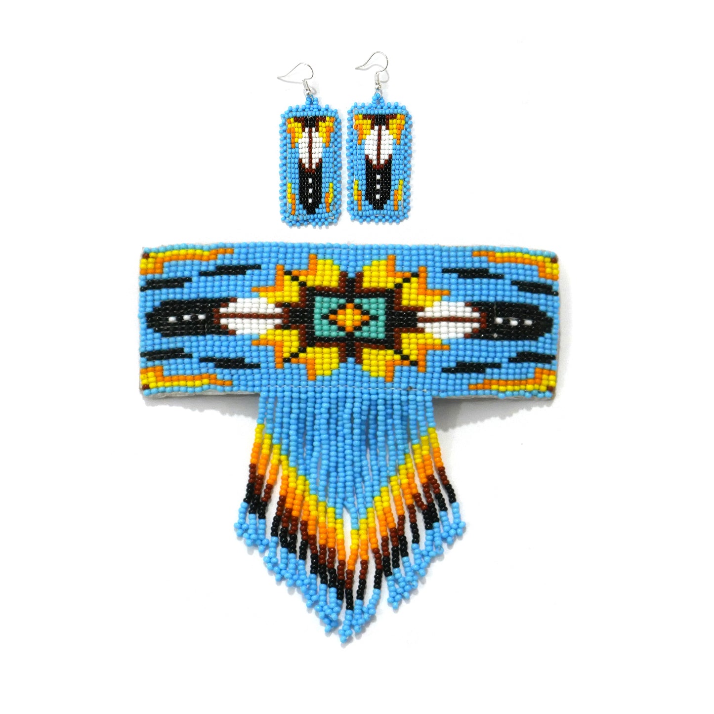 Sky-Blue Feather Star Beaded Hair Clips Native American Handmade Beaded Hair Baw Beaded Barrette