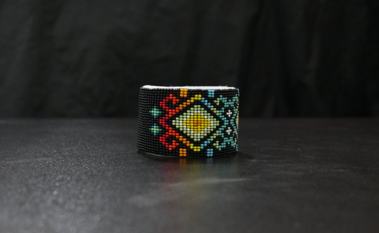 Black Beaded Cuff Bracelet native American seed beads Adjustable cuff bracelet (Handmade)