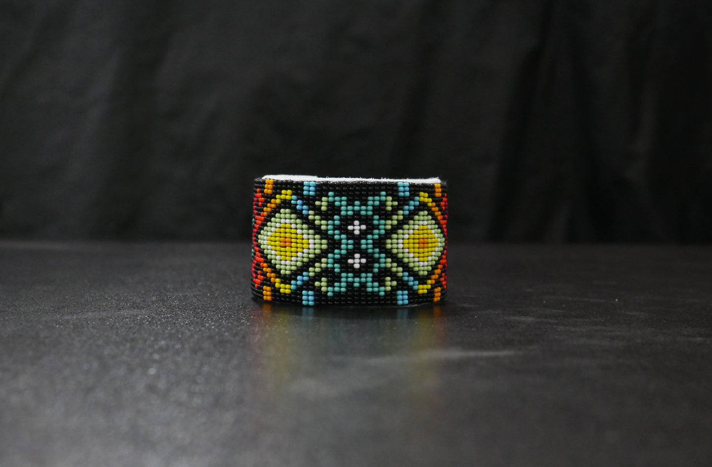 Black Beaded Cuff Bracelet native American seed beads Adjustable cuff bracelet (Handmade)
