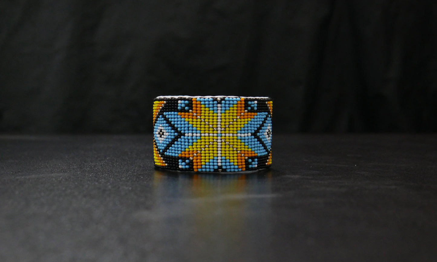 Yellow Star Beaded Cuff Bracelet native American seed beads Adjustable cuff bracelet (Handmade)