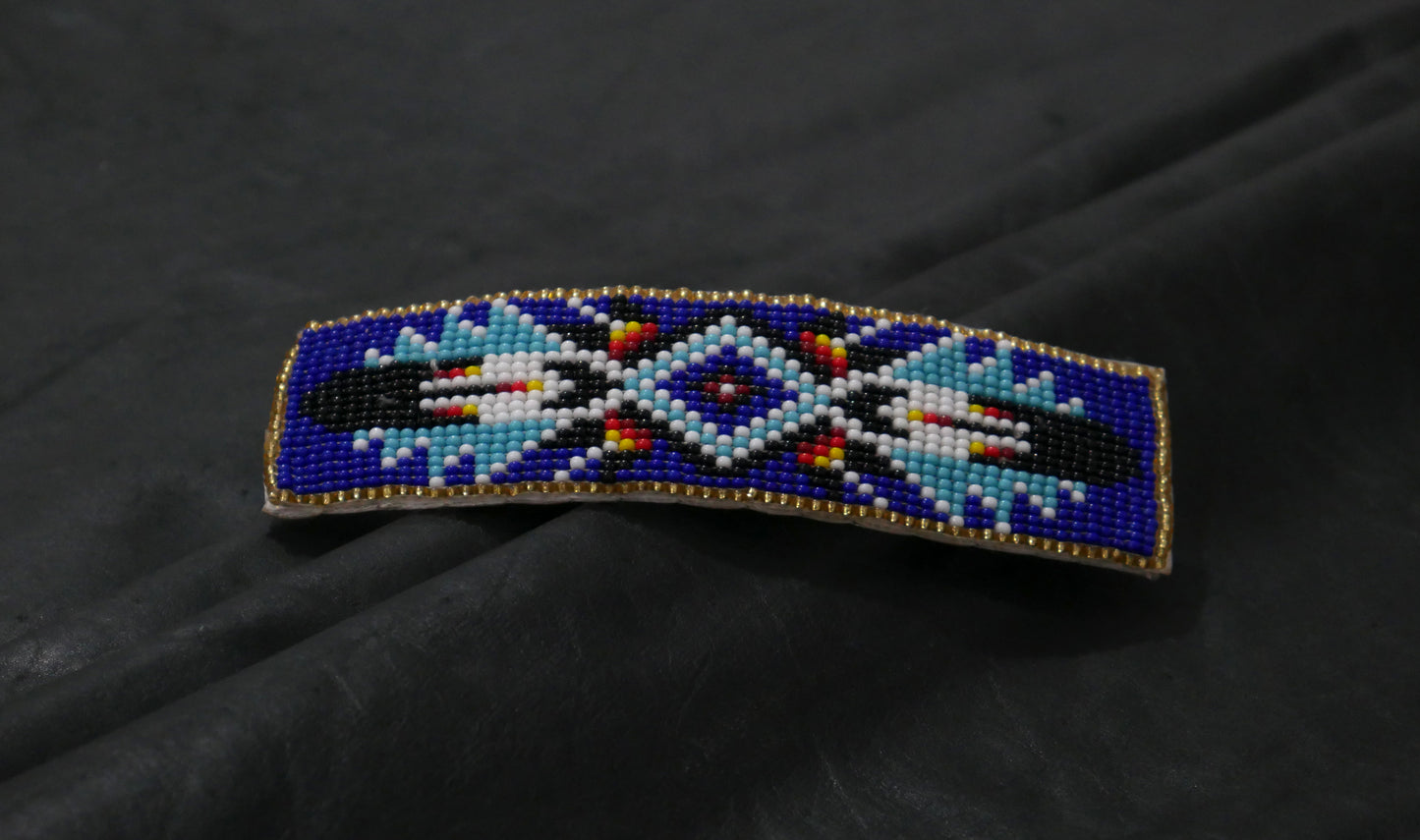 Blue Feather Beaded Hair Clips Native American Handmade Beaded Hair Baw Beaded Barrette