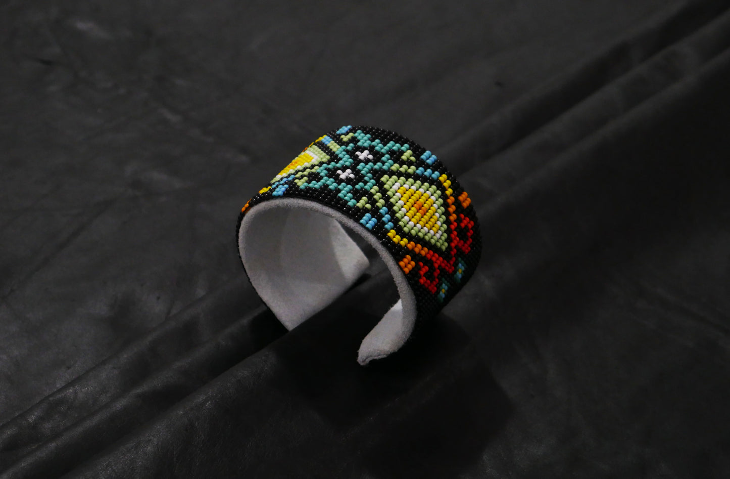 Black Beaded Cuff Bracelet native American seed beads Adjustable cuff bracelet (Handmade)
