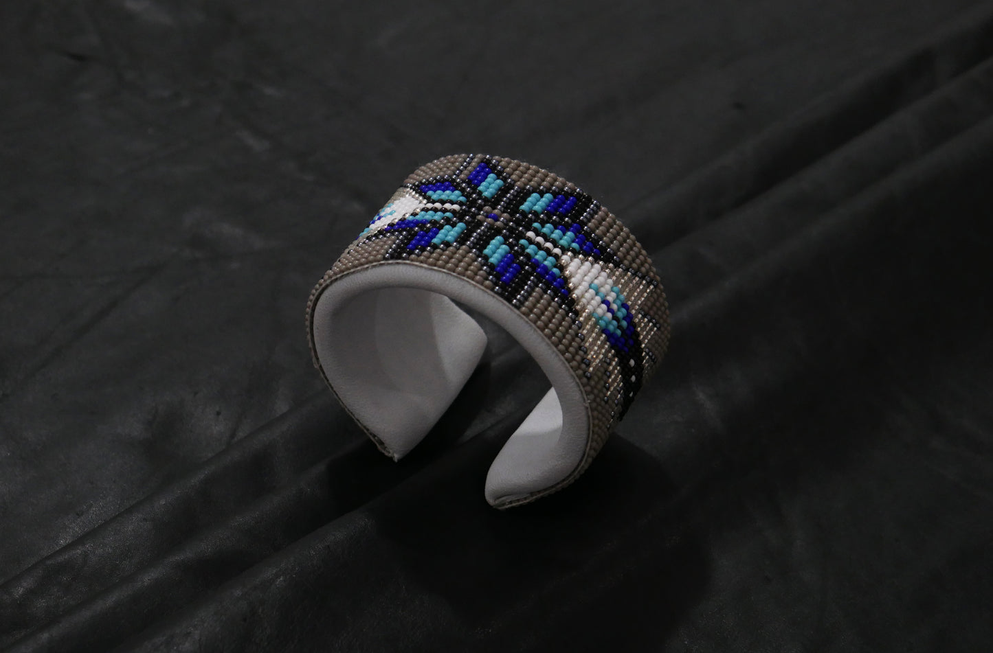 Grey Star Beaded Cuff Bracelet native American seed beads Adjustable cuff bracelet (Handmade)