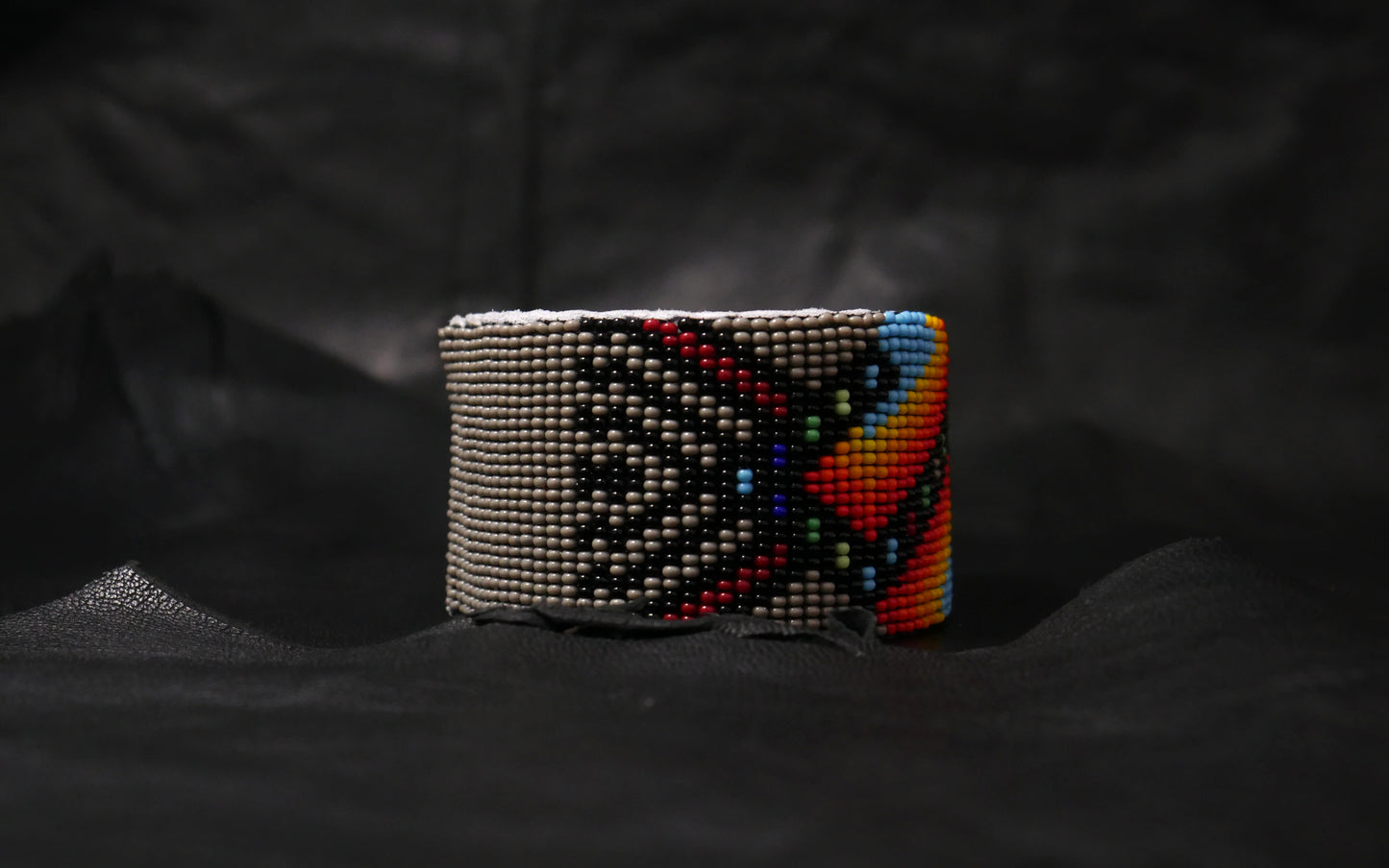 Grey Beaded Cuff Bracelet native American seed beads Adjustable cuff bracelet (Handmade)