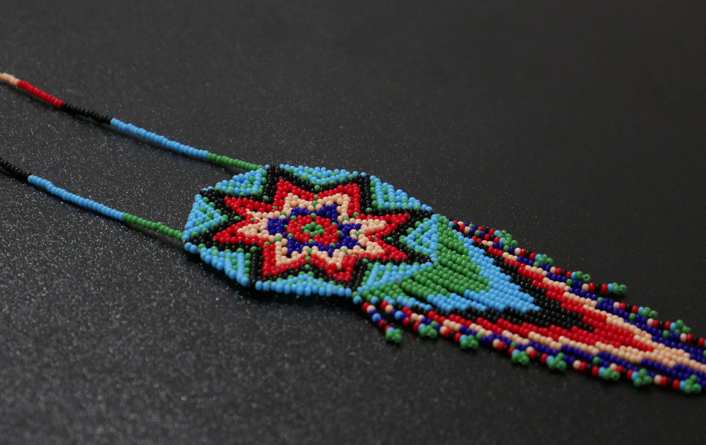 Sky-Blue Multi-Color Native American Star Beaded Medallion Necklace ( Handmade )