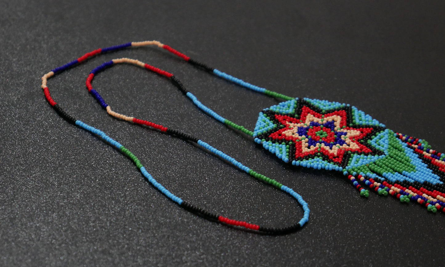 Sky-Blue Multi-Color Native American Star Beaded Medallion Necklace ( Handmade )