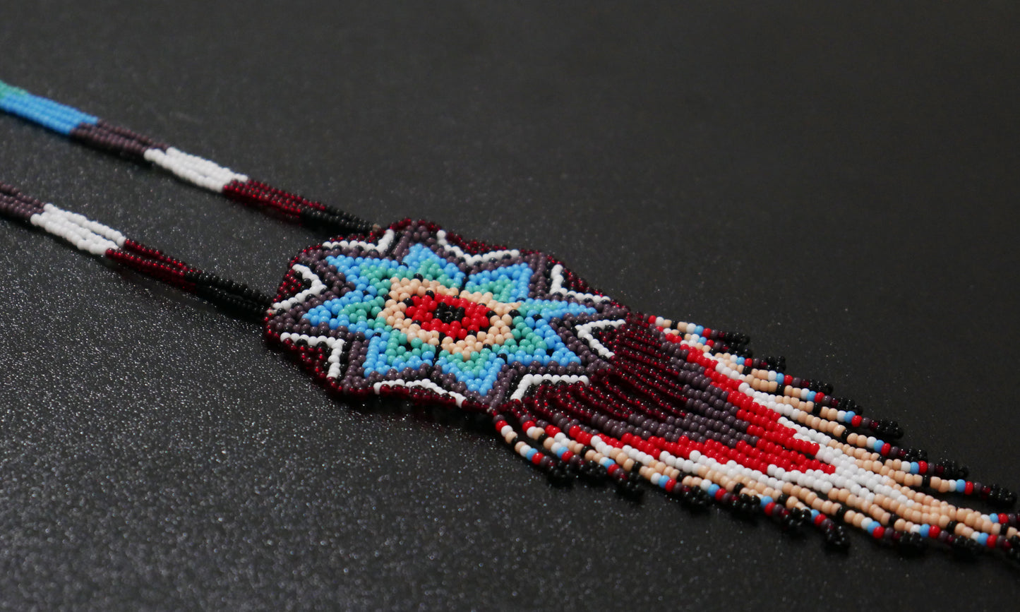 Multi-Color Native American Star Beaded Medallion Necklace ( Handmade )