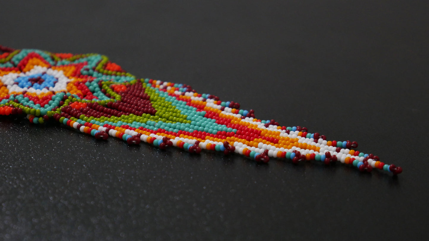 Green Multi-Color Native American Star Beaded Medallion Necklace ( Handmade )