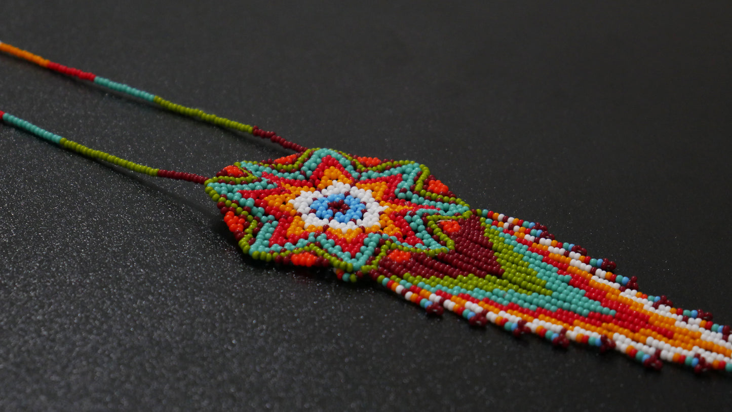 Green Multi-Color Native American Star Beaded Medallion Necklace ( Handmade )