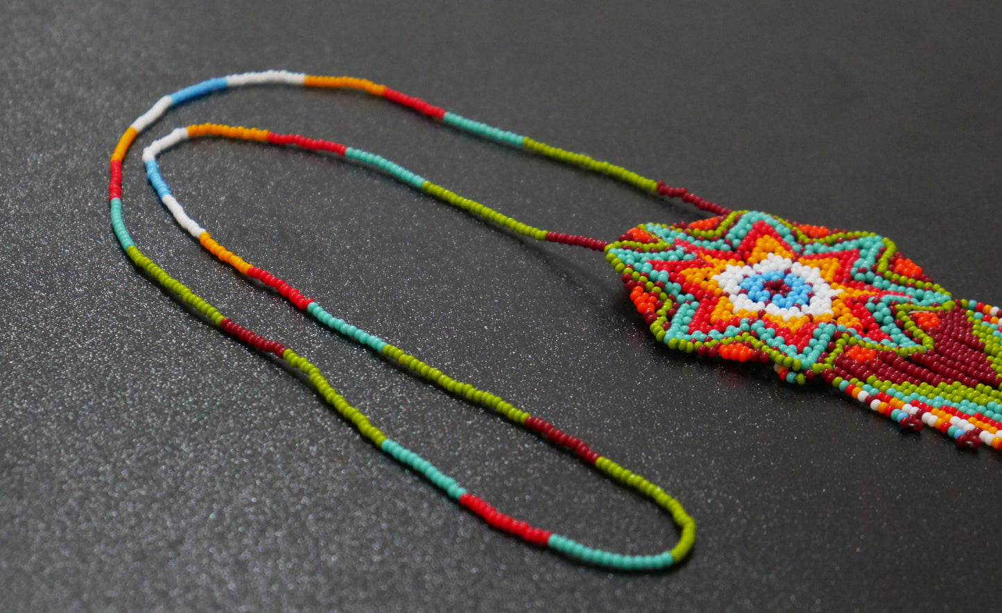 Green Multi-Color Native American Star Beaded Medallion Necklace ( Handmade )