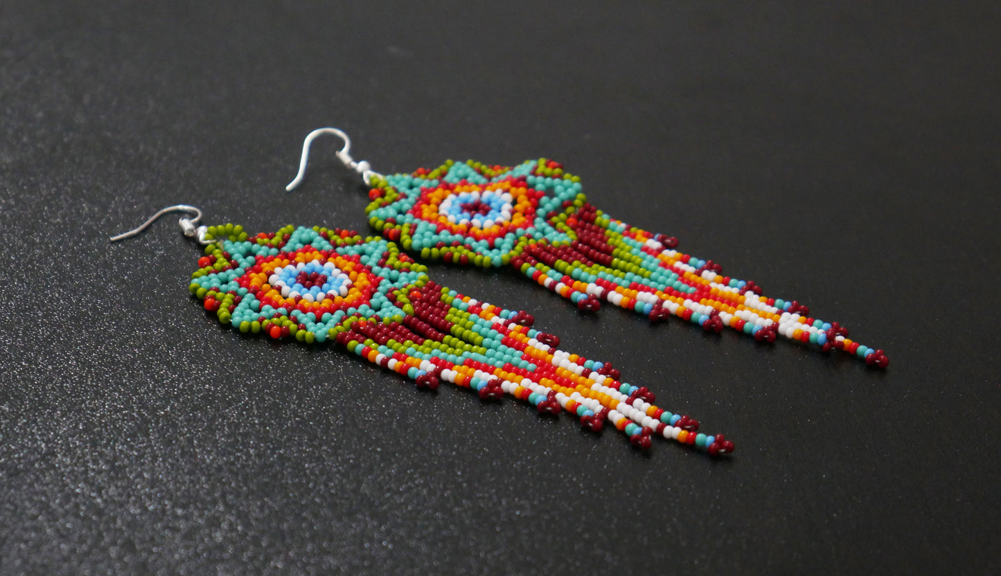 Green Multi-Color Native American Star Beaded Medallion Necklace ( Handmade )