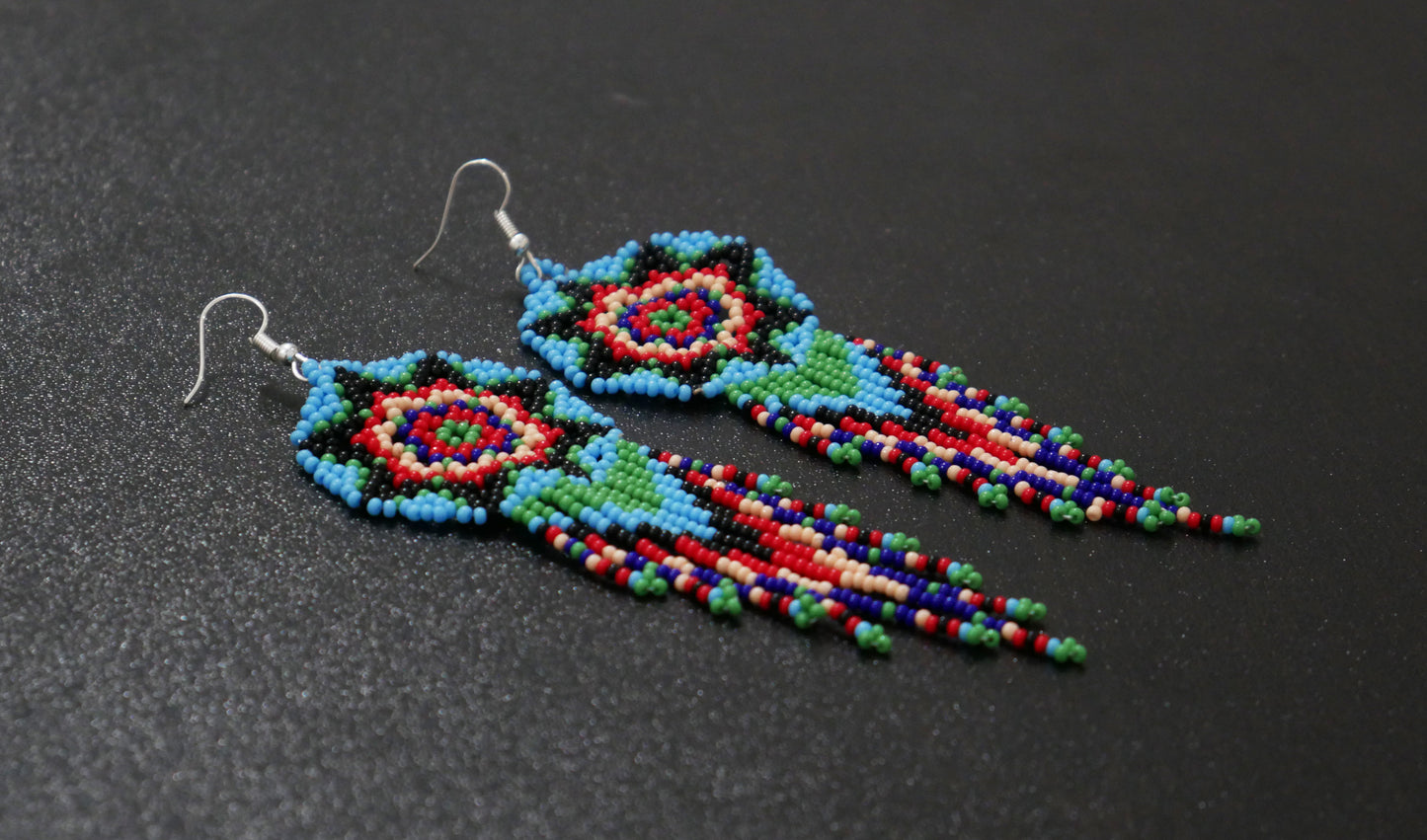 Sky-Blue Multi-Color Native American Star Beaded Medallion Necklace ( Handmade )