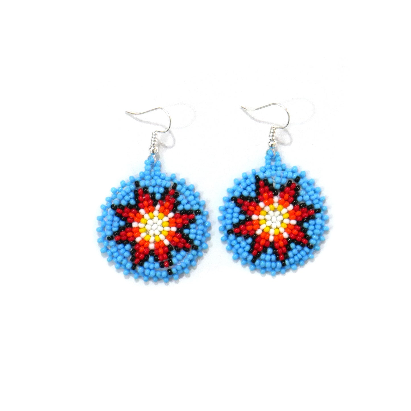 Sky-Blue Native American Beaded Morning Star Medallion Necklace With Beaded Earring ( Handmade )