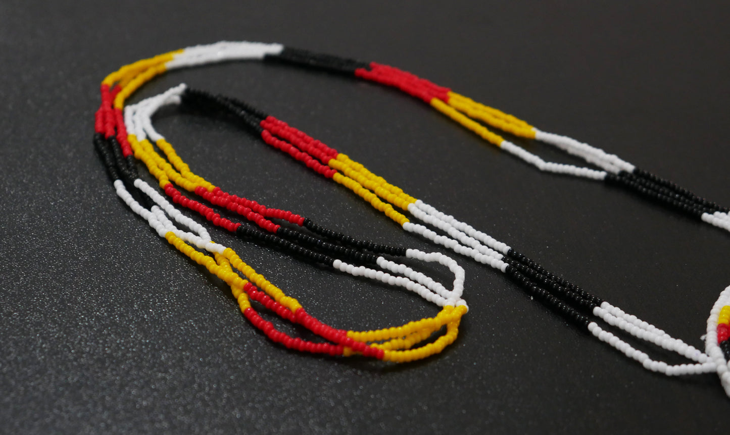 White & Black Native American Beaded Bear Paw Medallion Necklace ( Handmade )