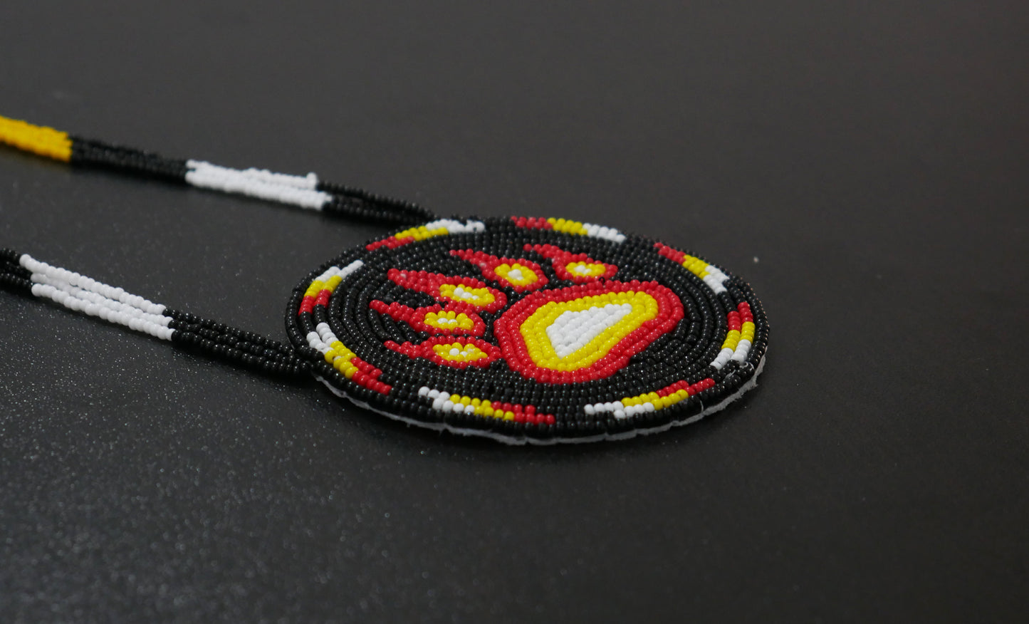 Black Native American Beaded Bear Paw Medallion Necklace ( Handmade )