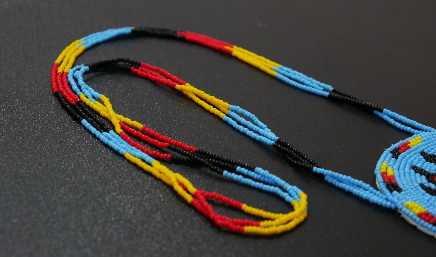 Sky-Blue Native American Beaded Bear Paw Medallion Necklace ( Handmade )