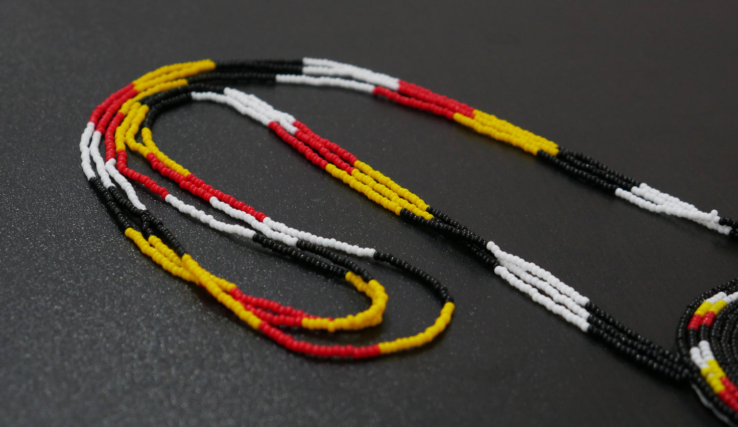 Black Native American Beaded Bear Paw Medallion Necklace ( Handmade )