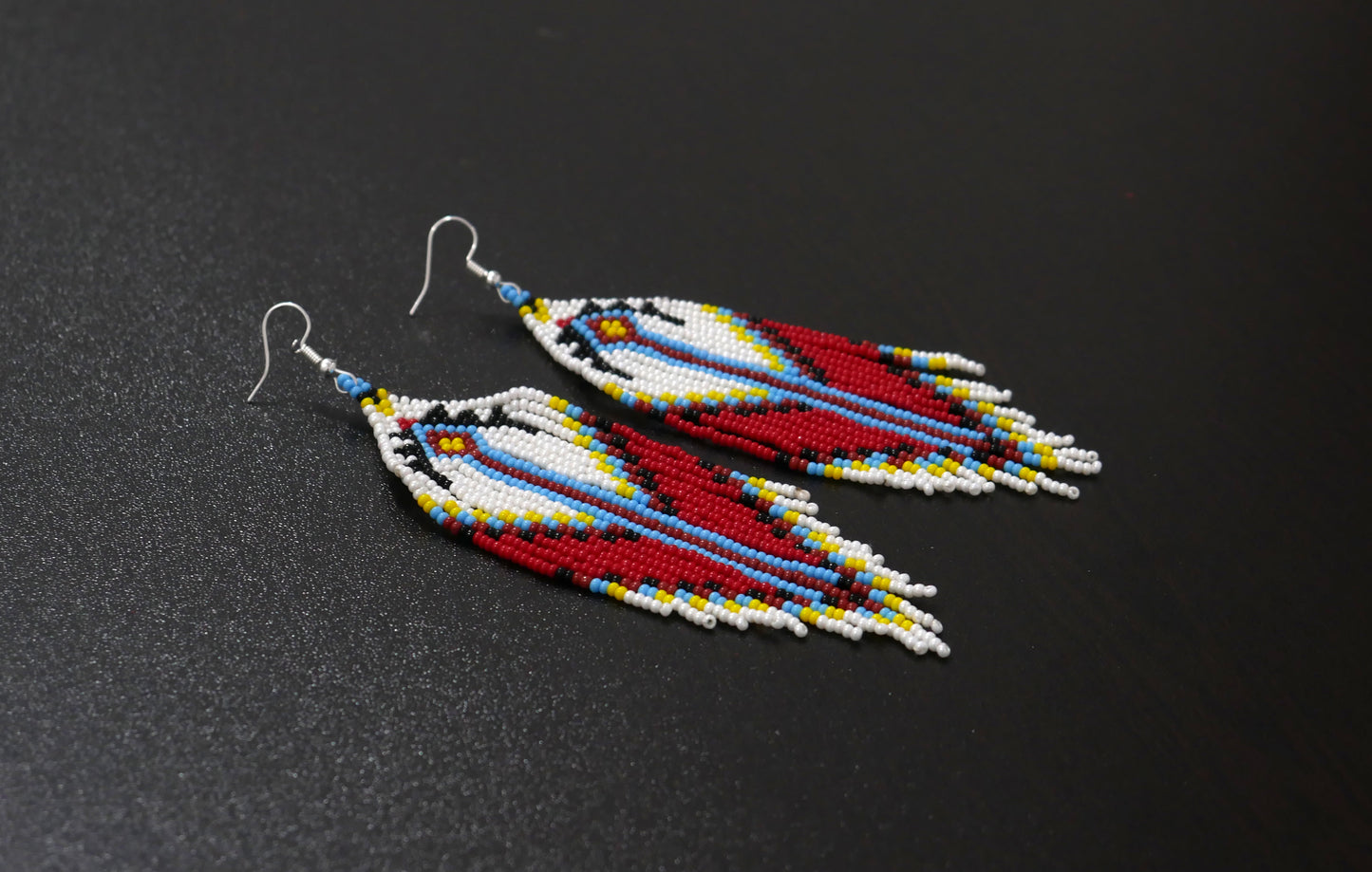 Cream Native American Seed Beads Beaded Earrings ( Handmade)