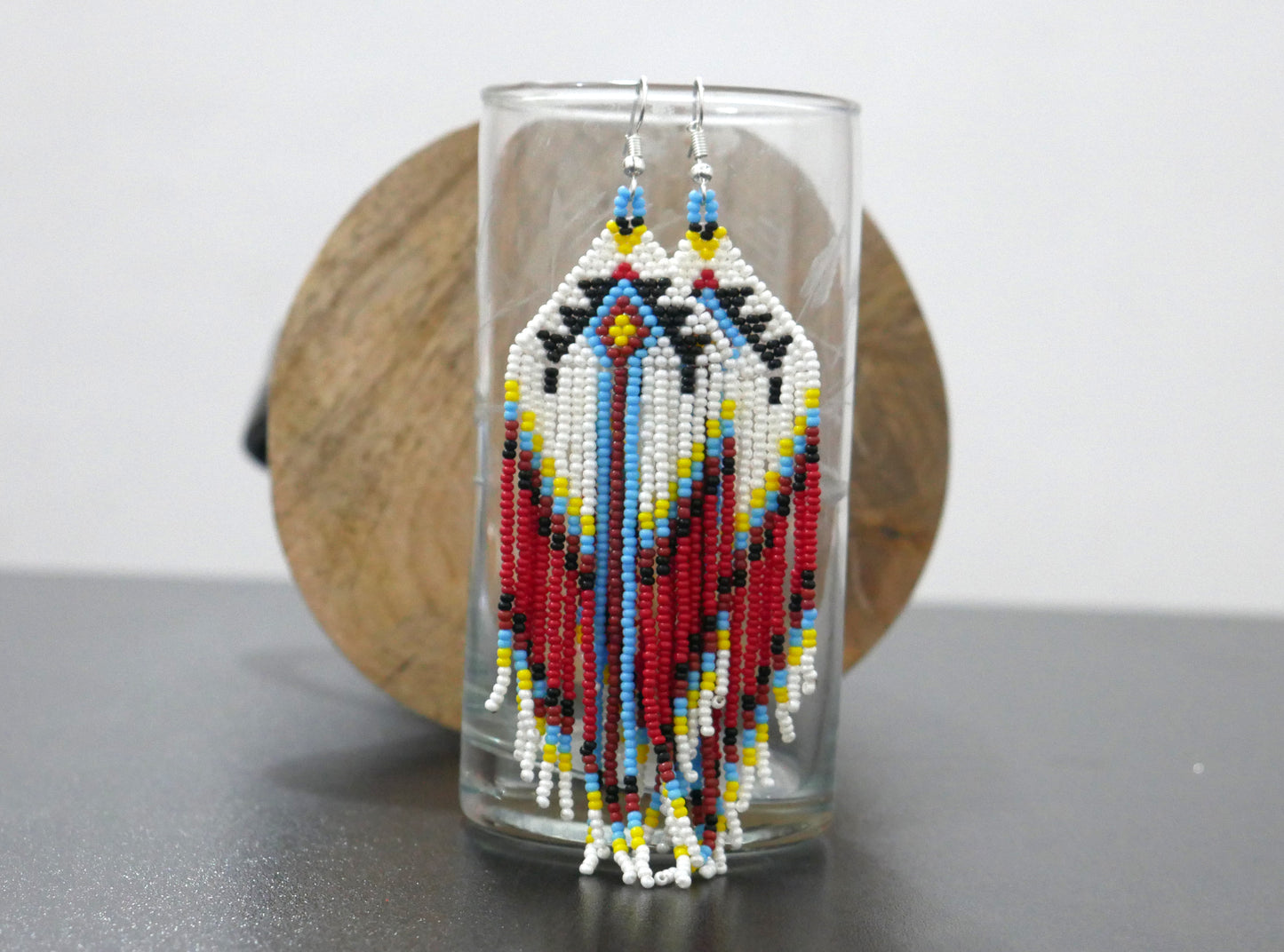 Cream Native American Seed Beads Beaded Earrings ( Handmade)