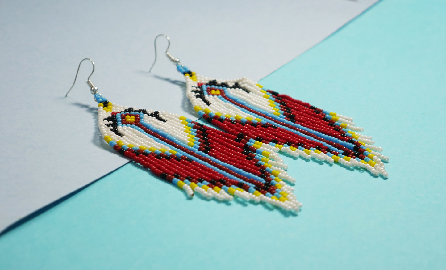 Cream Native American Seed Beads Beaded Earrings ( Handmade)