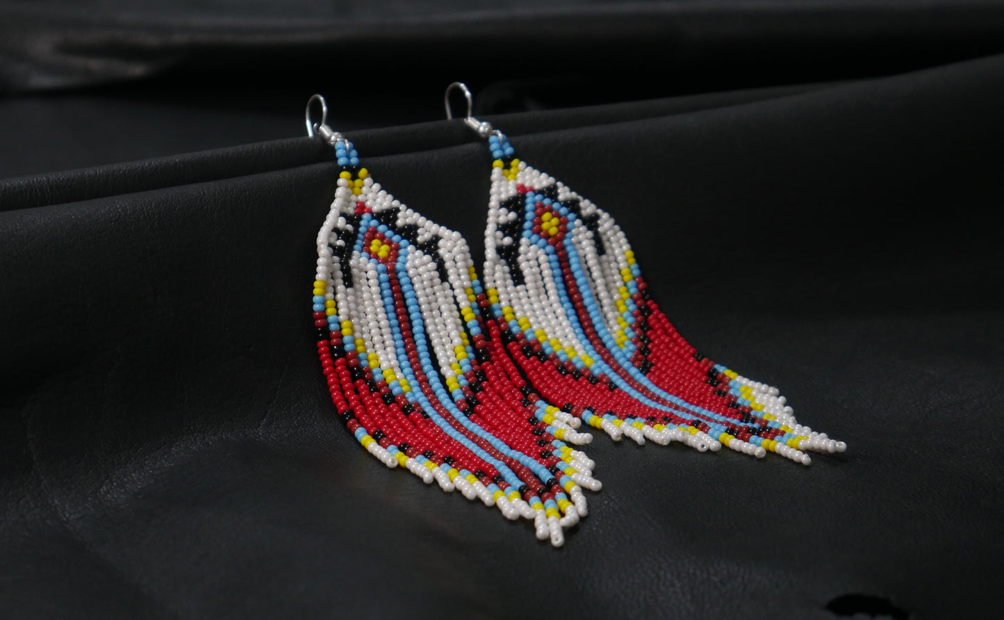 Cream Native American Seed Beads Beaded Earrings ( Handmade)