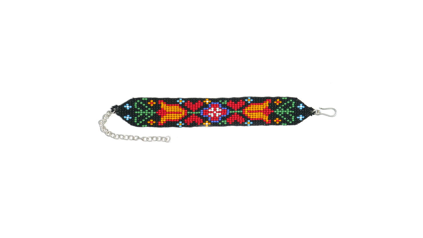 Black Flower Native American Beaded Necklace ( Handmade )