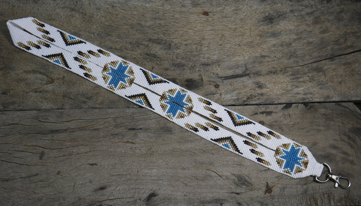 White Star beaded lanyard with matching Beaded Earrings, Native American Lanyard, beaded badge holder, ID card holder