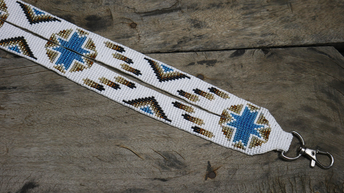 White Star beaded lanyard with matching Beaded Earrings, Native American Lanyard, beaded badge holder, ID card holder
