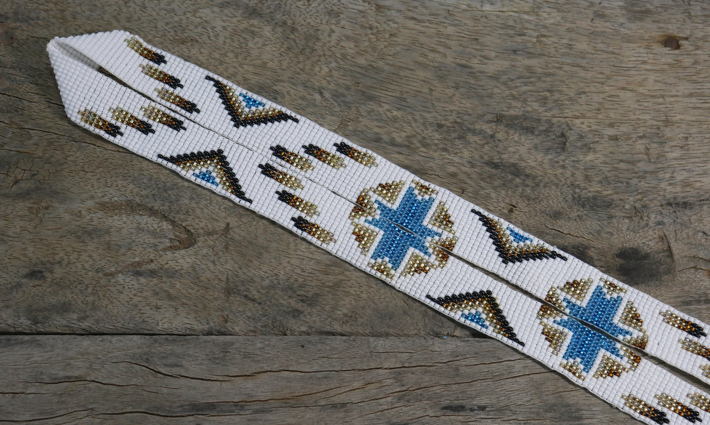 White Star beaded lanyard with matching Beaded Earrings, Native American Lanyard, beaded badge holder, ID card holder