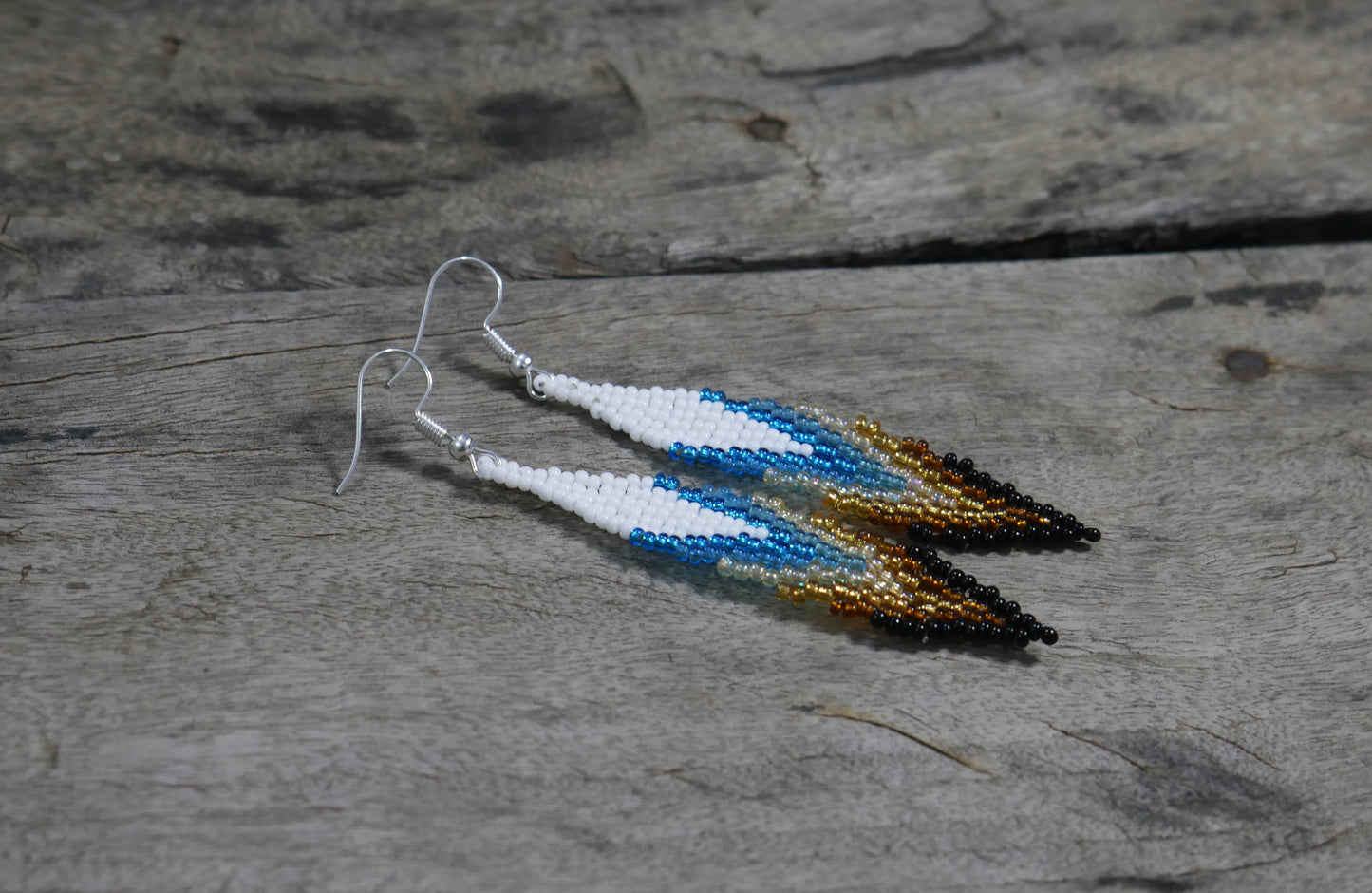 White Star beaded lanyard with matching Beaded Earrings, Native American Lanyard, beaded badge holder, ID card holder