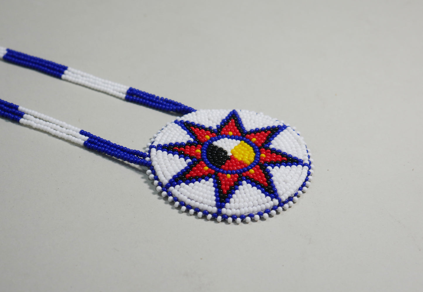 White Native American Four Direction Star Beaded Medallion Necklace ( Handmade )