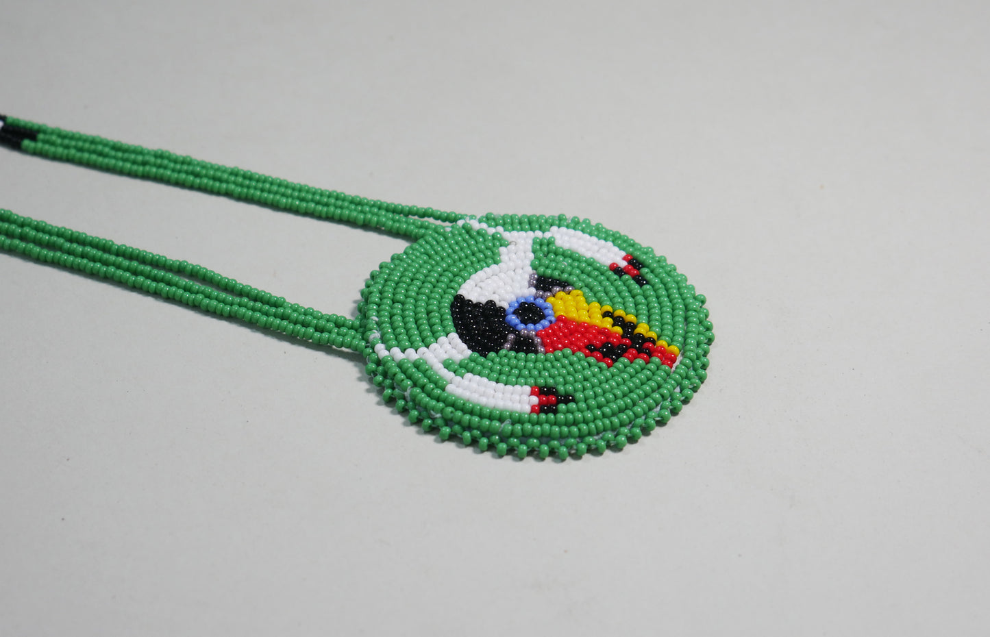Green Native American Skull Beaded Medallion Necklace ( Handmade )