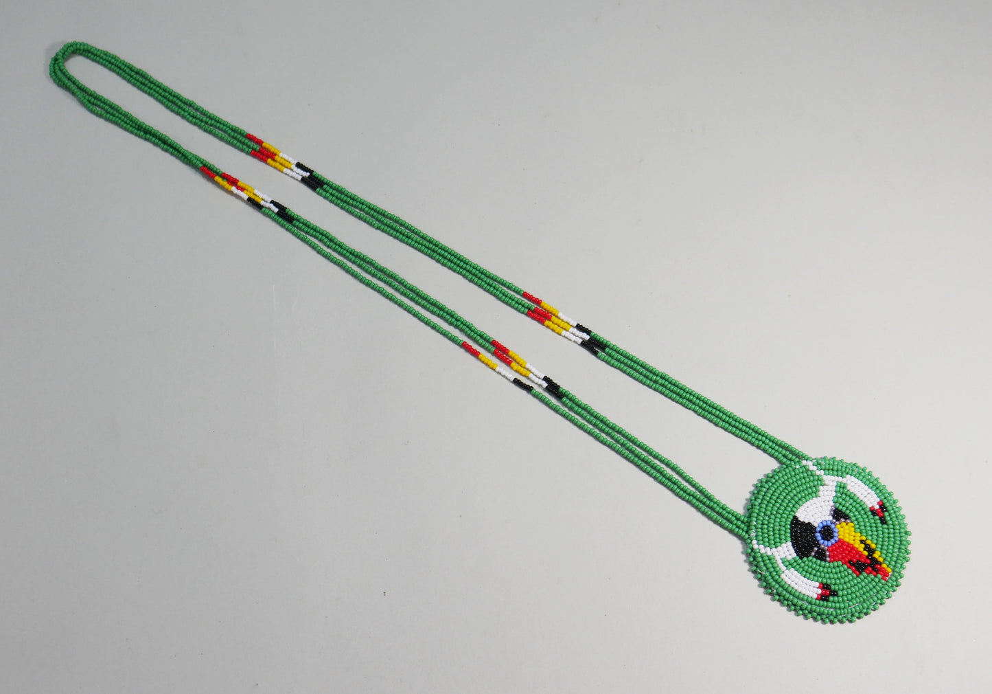 Green Native American Skull Beaded Medallion Necklace ( Handmade )