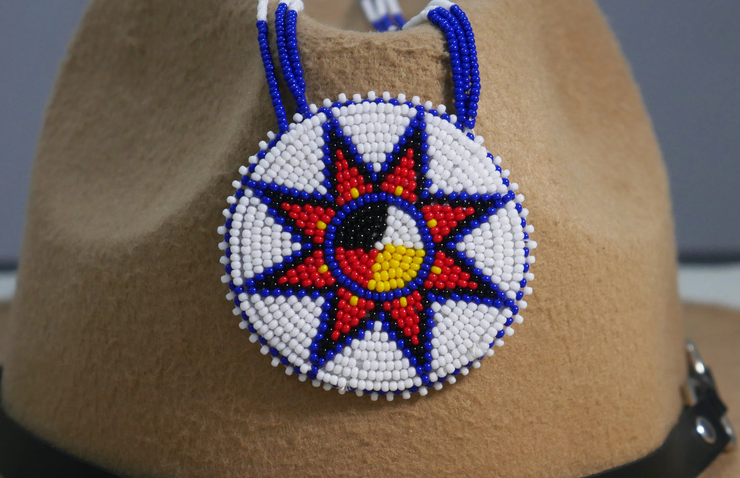 White Native American Four Direction Star Beaded Medallion Necklace ( Handmade )