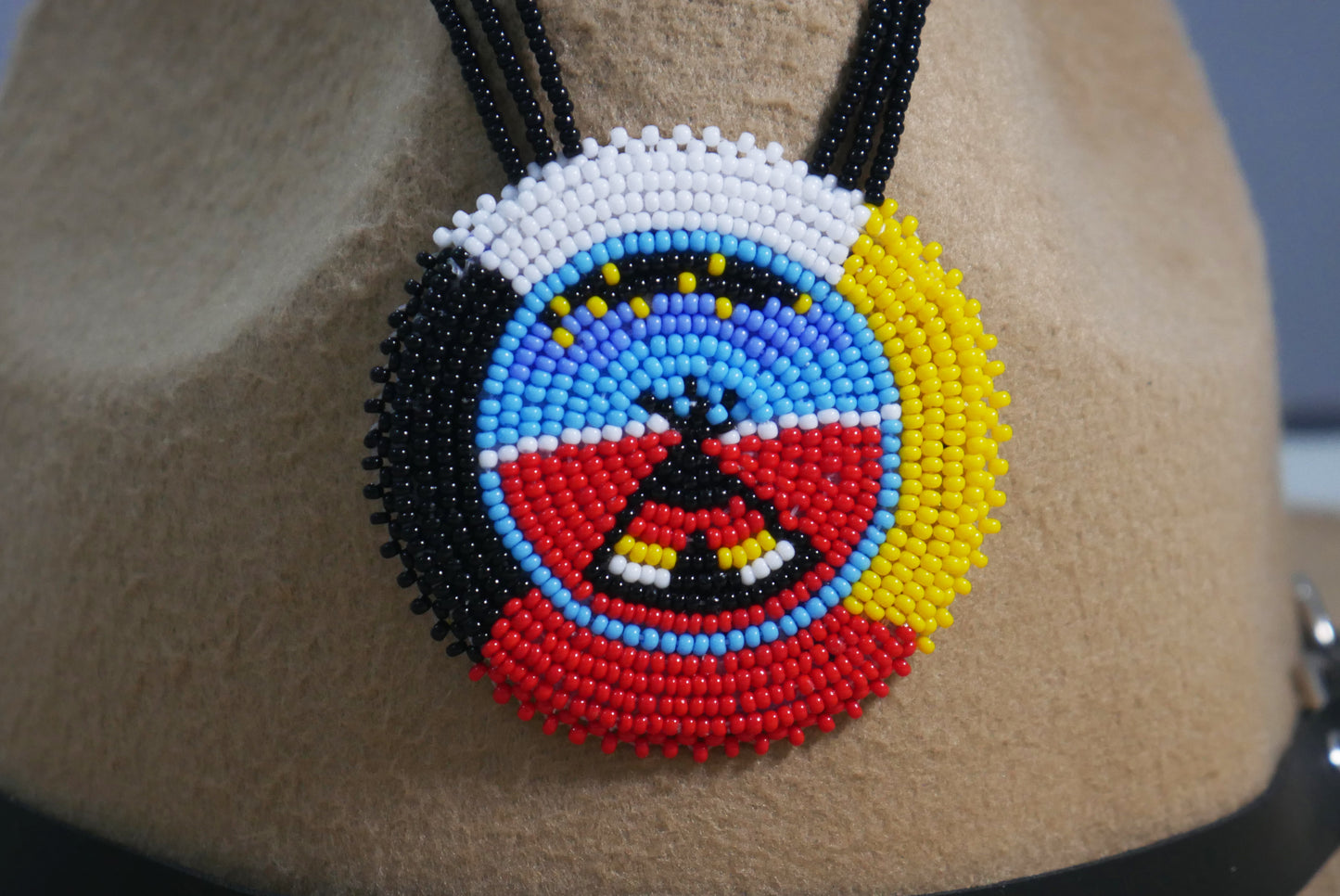 Red Black Yellow & Red Native American Tee pee Under The Star Beaded Medallion Necklace ( Handmade )