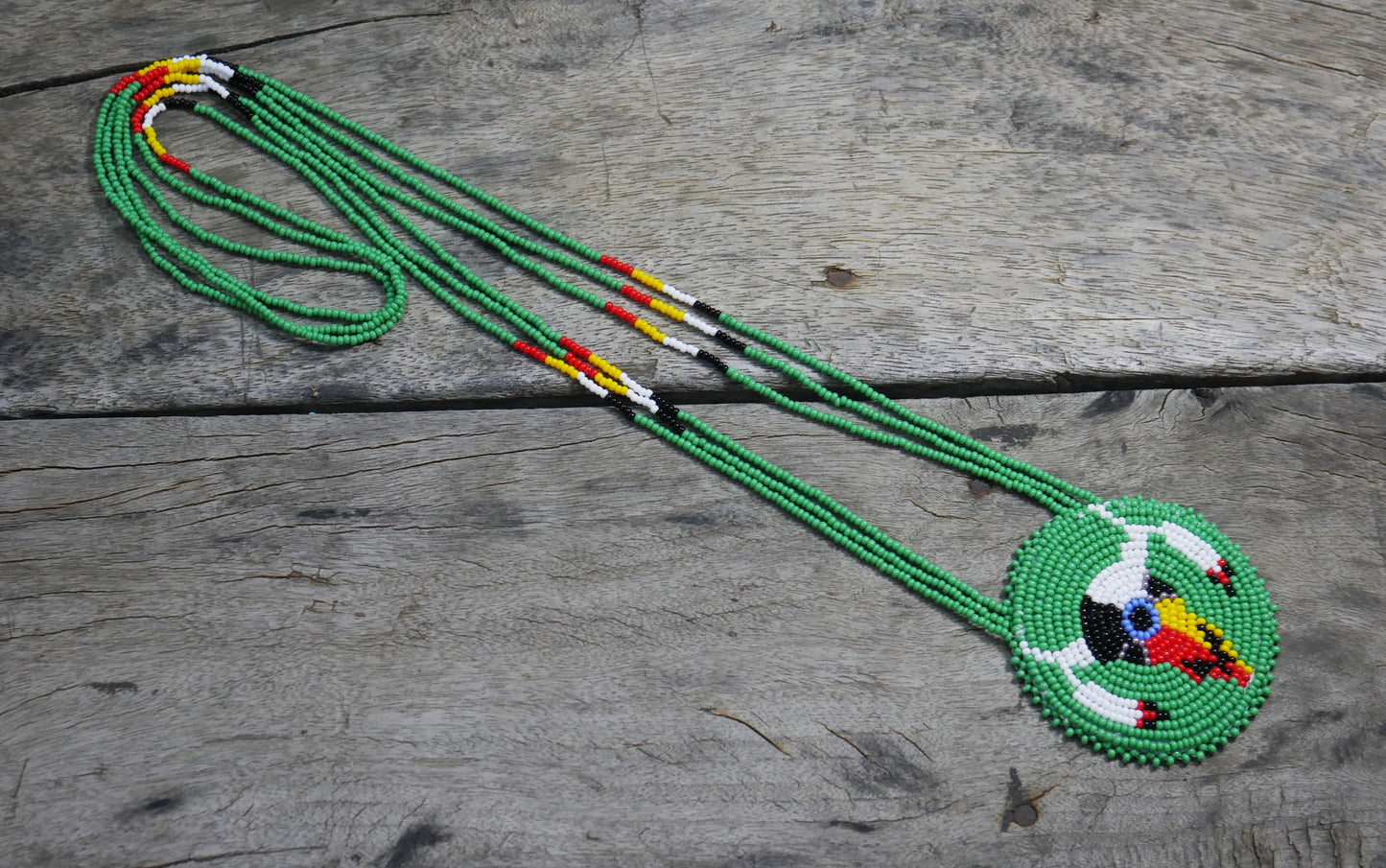 Green Native American Skull Beaded Medallion Necklace ( Handmade )
