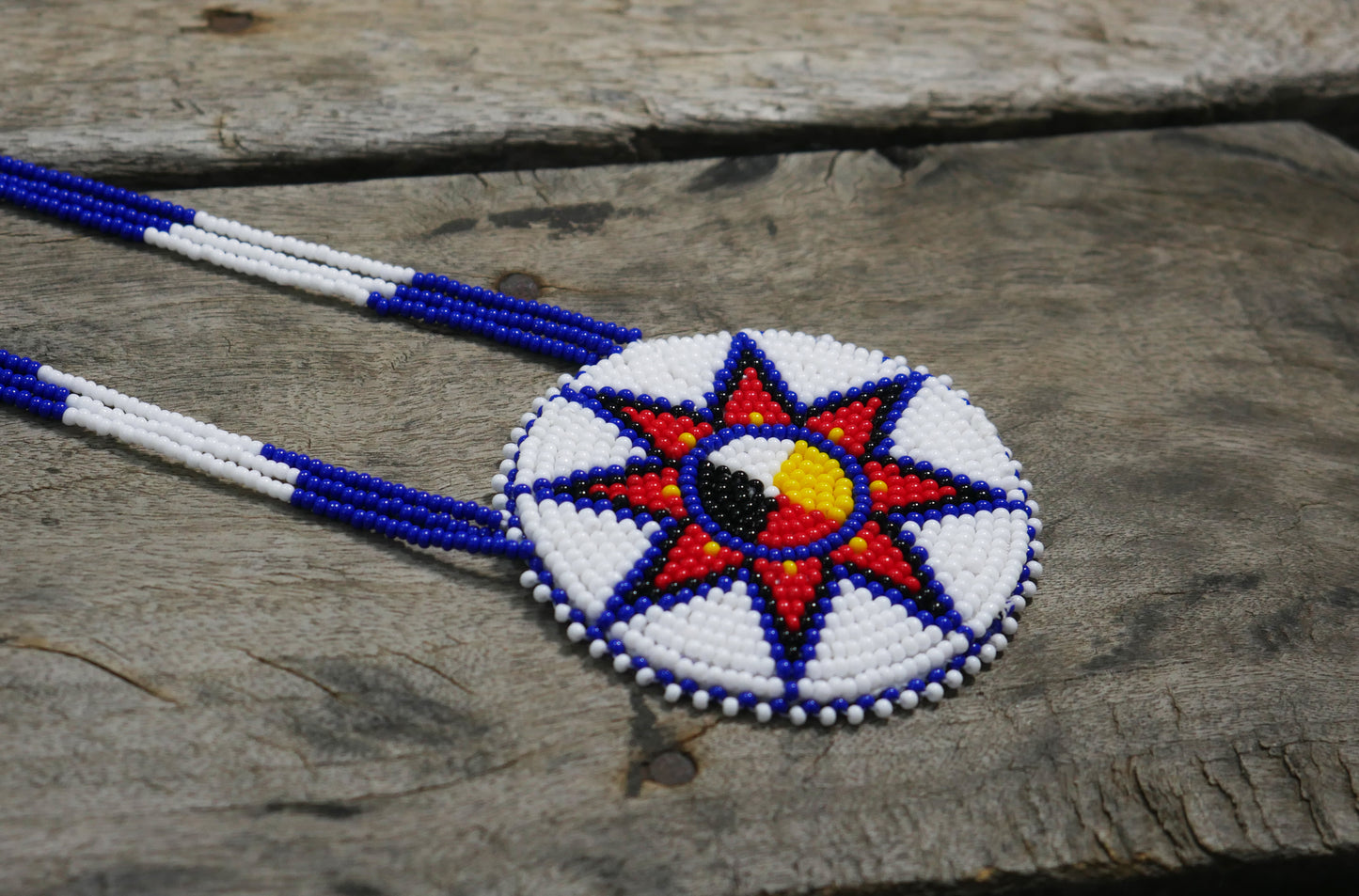White Native American Four Direction Star Beaded Medallion Necklace ( Handmade )