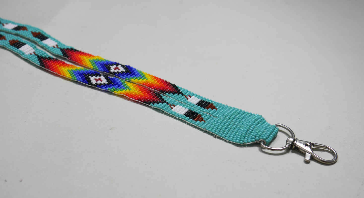 Turquoise beaded lanyard with matching Beaded Earrings, Native American Lanyard, beaded badge holder,ID card holder